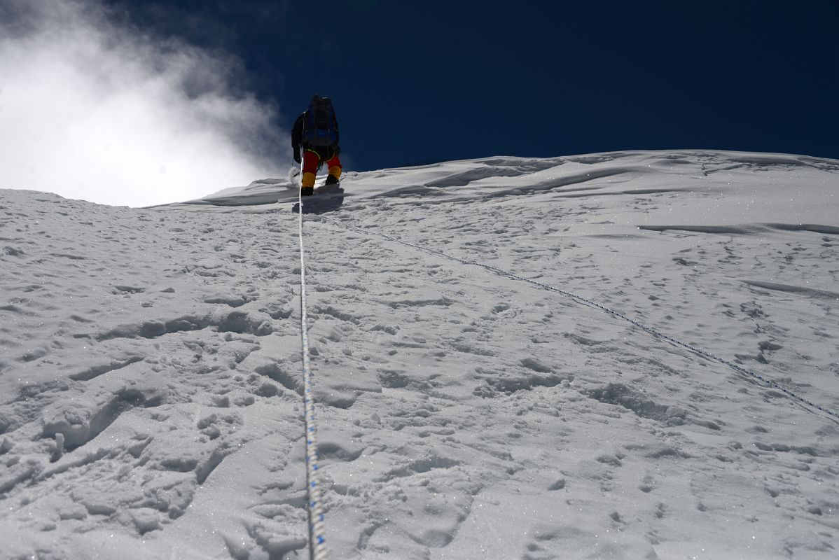 57 Climbing Sherpa Lal Singh Tamang Leads the Way Up The Snow Slope Above The Rock Band To The Lhakpa Ri Summit Ridge 